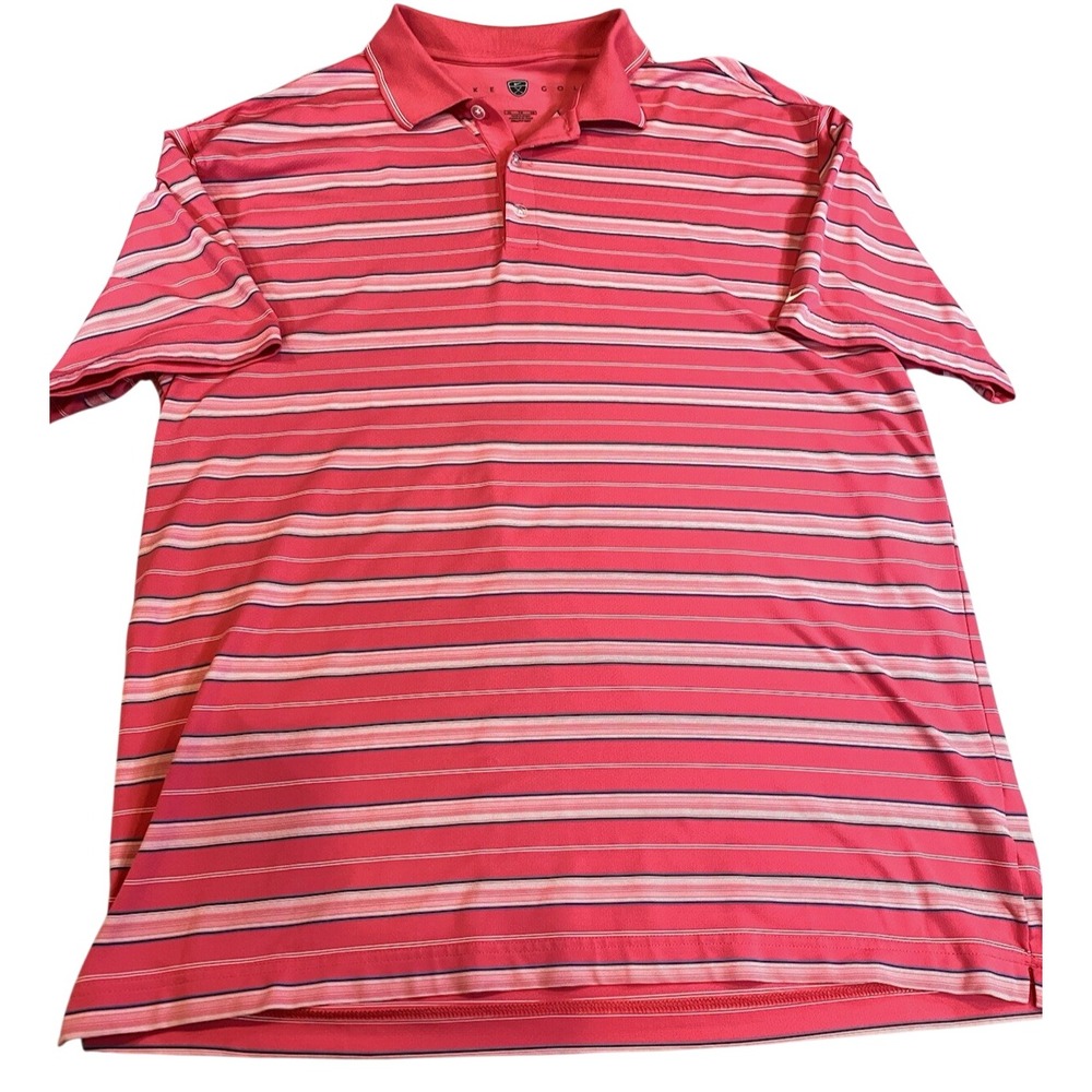 Nike FIT Dry Golf Short Sleeve Striped‎ Polo Shirt Mens Extra Large Pink Striped